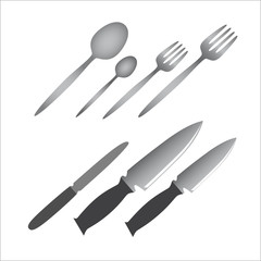 set of knife, fork and spoon isolated
