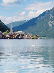 Famous Hallstatt mountain village and Hallstaetter lake, Austrai