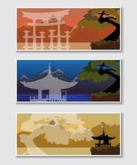 Banner with a Japanese landscape