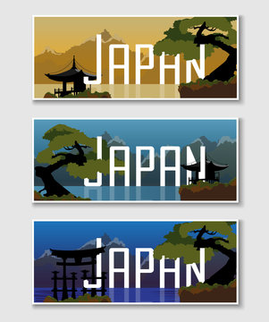 Banner with a Japanese landscape