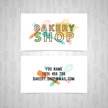 Template Design business card for a bakery. The design of the logo, icon, stamp, emblem bakery in retro style. Design of corporate identity. Vector