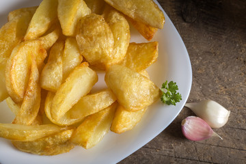 Portion of homemade french fries (potatoes)