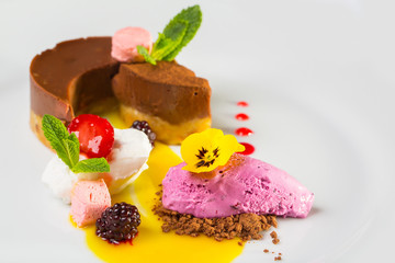 Chocolate souffle and ice cream