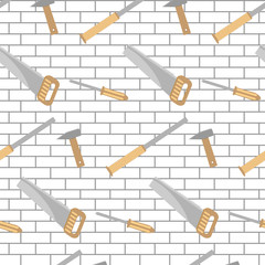 Carpentry tools pattern design brick wall