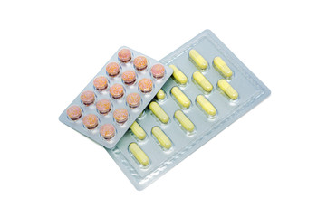 Vitamin Supplements on white background.