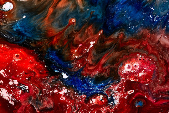 Abstract marble blue and red paint background