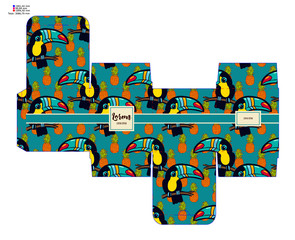 Template pattern decorative gift box with tropical toucan. © Klepsidra