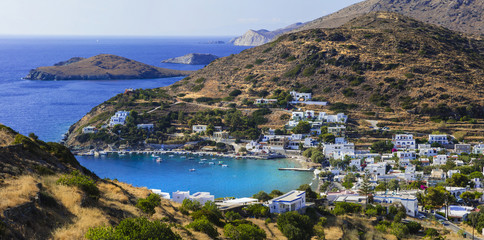 Pictorial view of Kini village and beach in Syros island. Greece