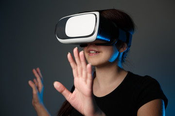 Woman using the virtual reality headset