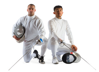 Fencing athletes or players isolated in white background