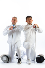 Fencing athletes or players isolated in white background