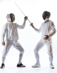 Fencing athletes or players isolated in white background