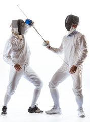 Fencing athletes or players isolated in white background