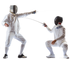 Fencing athletes or players isolated in white background