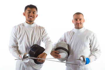 Fencing athletes or players isolated in white background