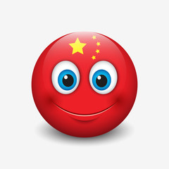 Cute emoticon isolated on white background with China flag motive - smiley