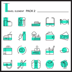 Travel Element Line Icon Set 2.Beach and Sea thin icons.Colour pack