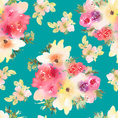 Seamless pattern with flowers watercolor