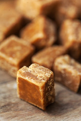 Salted caramel pieces and sea salt macro. Butter caramel candy m