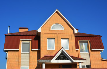 Beautiful Brick House Facade Exterior.