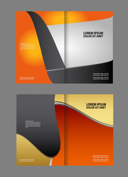 Vector empty bi-fold brochure print template blue design, booklet layout
