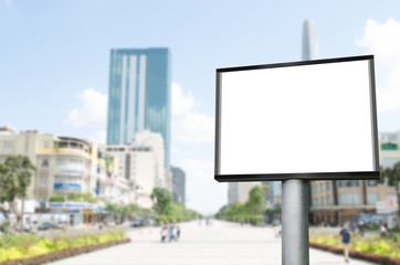 Blank billboard on large walking area at city square