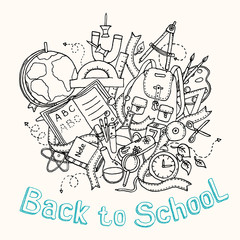 Back to school - Sketch illustration of education objects, doodles elements, hand drawn. Vector EPS10