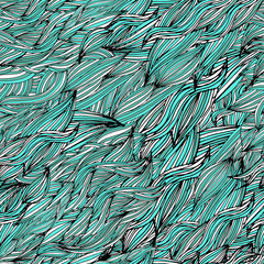 Vector color abstract hand-drawn hair pattern with waves. Doodles.