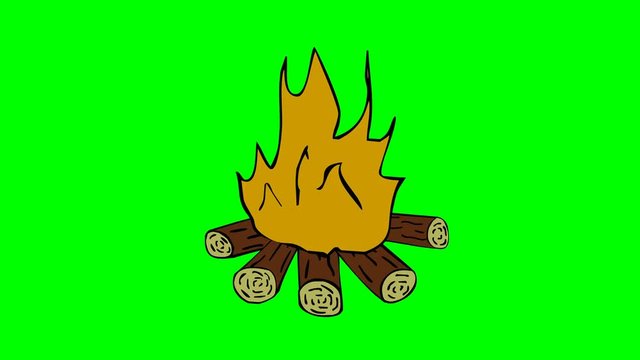 camp fire animated looped green screen, chroma key