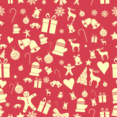 Creative Seamless Christmas pattern. Beautiful red retro stylized banner. Vector