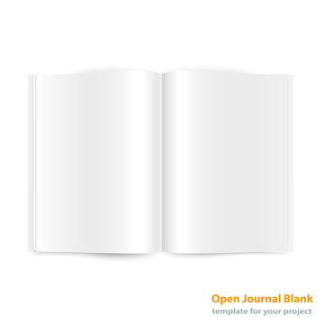 Open magazine double-page spread with blank pages.