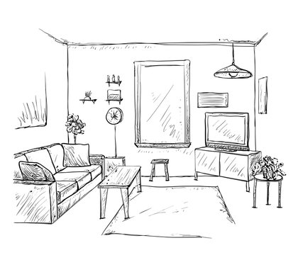 Hand Drawn Room Interior Sketch