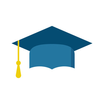 Graduation cap flat design icon. Finish education symbol. Graduation day celebration element. Graduation cap vector illustration on black background.