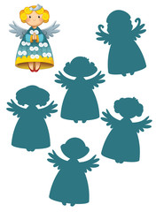 Cartoon scene with angels - finding right shadow - illustration for children