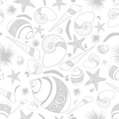 seamless pattern with shells and starfish