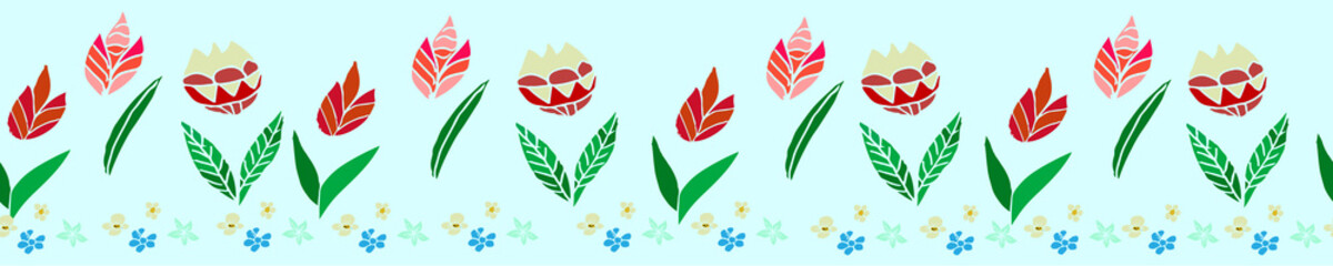 Fototapeta na wymiar Hand drawn vector rustic floral fresco. Can be used for kitchen design.