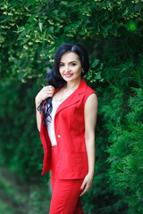 Beautiful woman in a sexy red dress