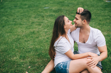 young couple in love having fun and enjoying the beautiful natur