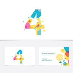 Creative Number 4 design vector template On The Business card template.Abstract Colorful Alphabe. Colorful Alphabet collection. Type Characters Logotype symbols.Abstract Colorful Alphabet