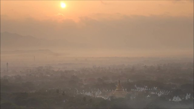 Top view in beautiful countryside in the morning at Mandalay hill in Myanmar