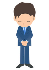 お辞儀するビジネスマン、男性会社員のイラスト素材、三頭身