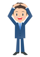 正解ポーズのビジネスマン、男性会社員のイラスト素材、三頭身