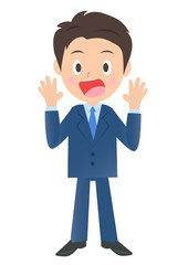 驚くビジネスマン、男性会社員のイラスト素材、三頭身