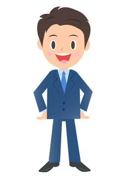 腰に手をあてるビジネスマン 男性会社員のイラスト素材 三頭身 Stock Vector Adobe Stock