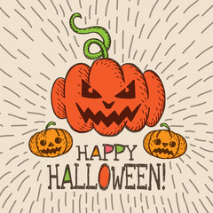 Halloween card with hand drawn pumpkin