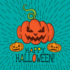 Halloween card with hand drawn pumpkin