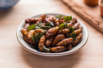 Fried insects - Wood worm insect crispy with pandan after fried
