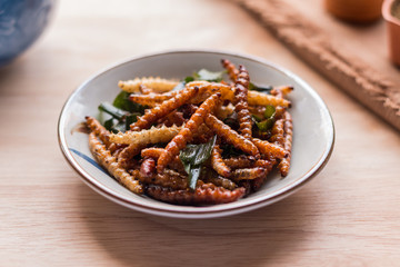Fried insects - Bamboo worm insect crispy with pandan after frie