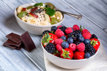 Bowl of fresh fruit. Bblackberries; raspberries; blueberries.