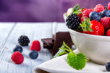 Bowl of fresh fruit. Bblackberries; raspberries; blueberries.